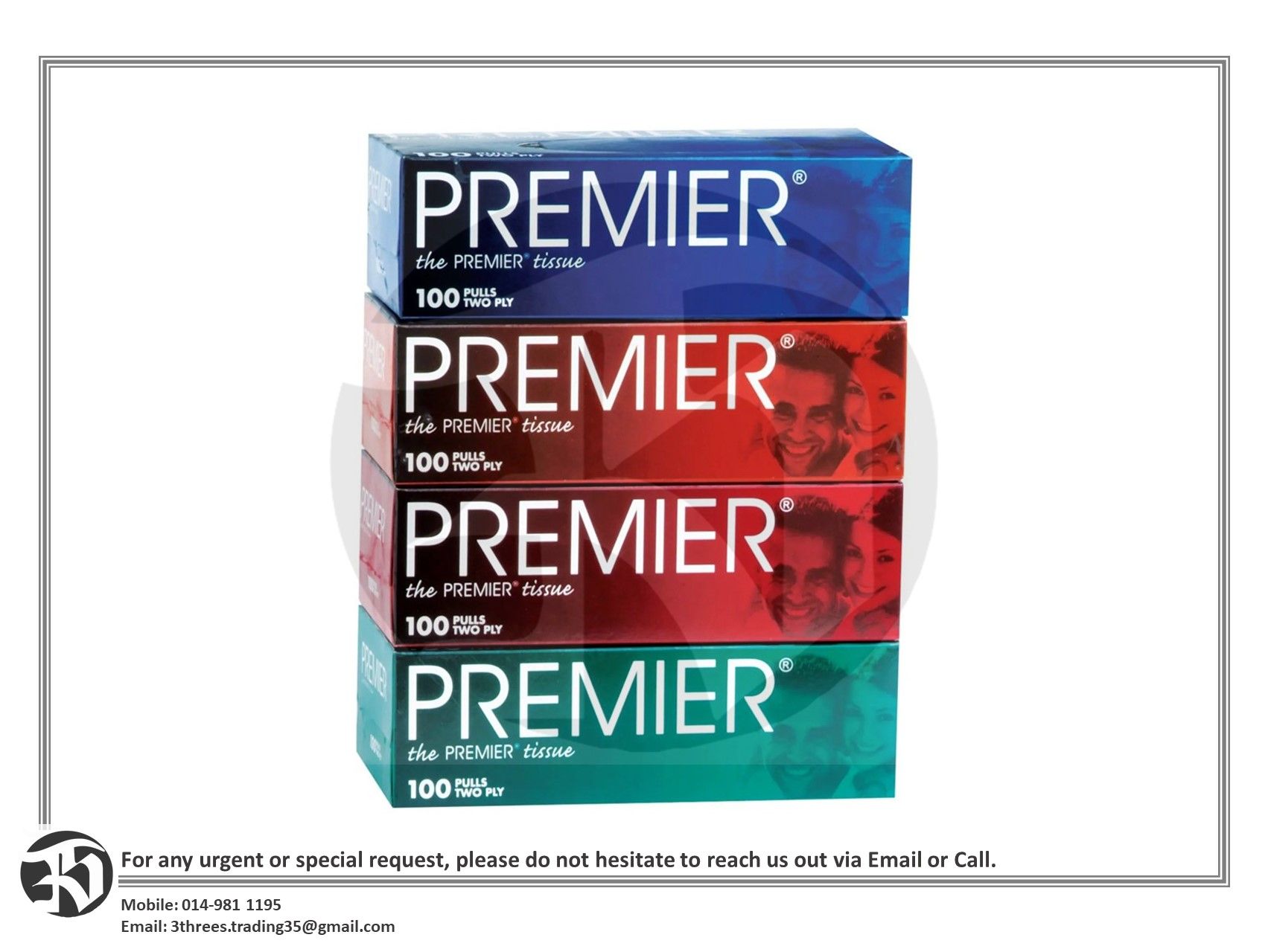 Premier Facial Tissue 100 pulls, 2 ply (4 boxes)