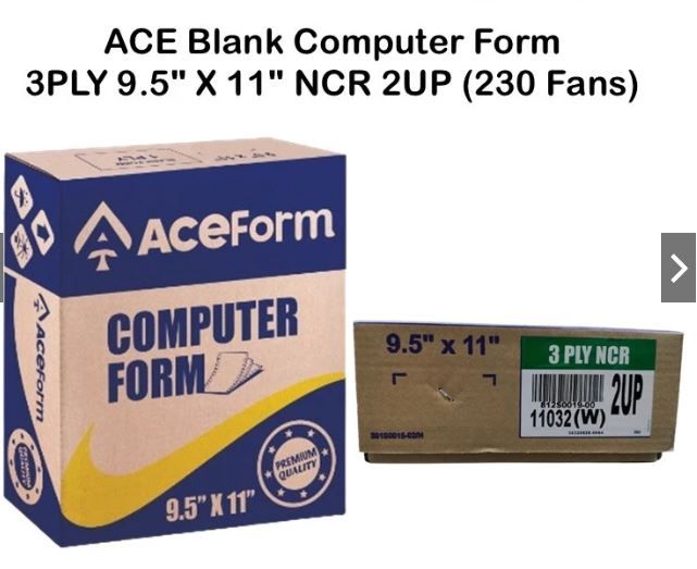 ACE 9.5" X 11" Blank Computer Form