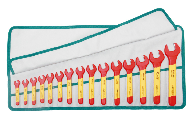 Proskit PK-2811M 15 PCS 1000V Insulated Single Open End Wrench Set