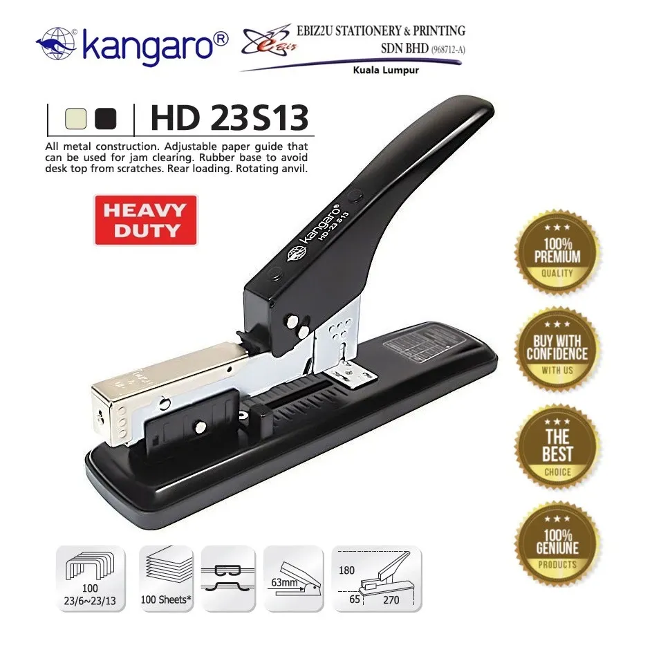 KANGARO HD-23S13 HEAVY DUTY STAPLER - 100 Sheets alat pengokot, kawat, stapler paper, Heavy Duty