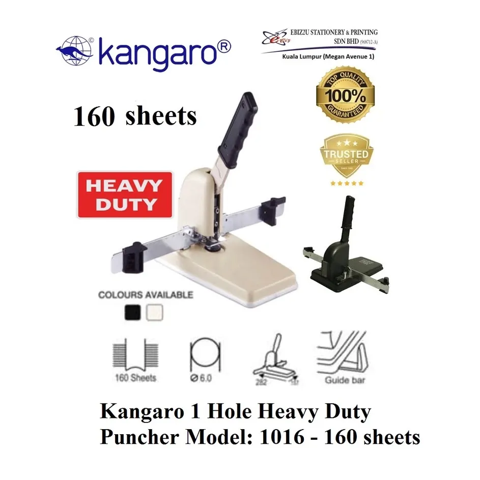 Kangaro 1 Hole Heavy Duty Puncher Model: 1016 - 160 sheets (1016, penumbuk 1 lubang, puncher paper