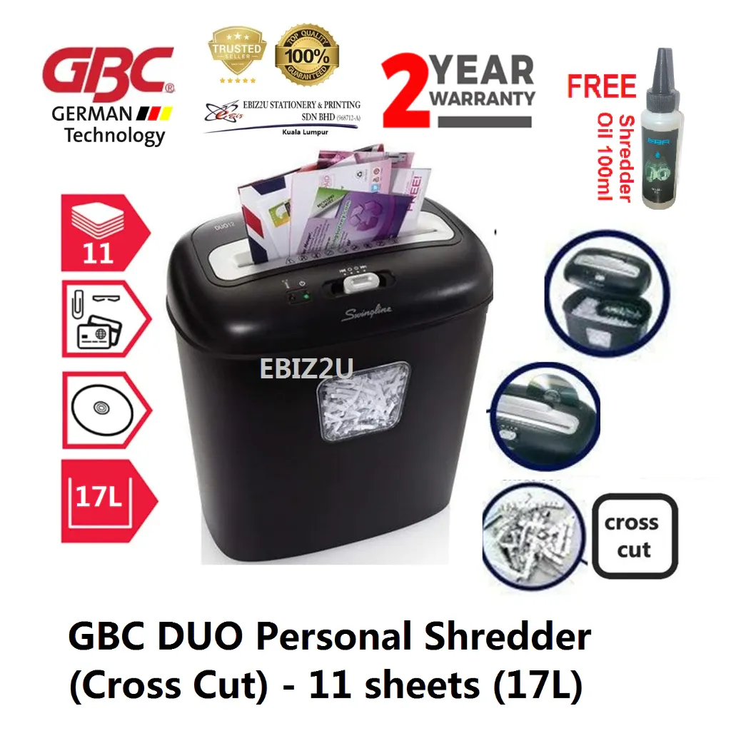 GBC DUO Personal Shredder (Cross Cut) - 11 Sheets (17L)