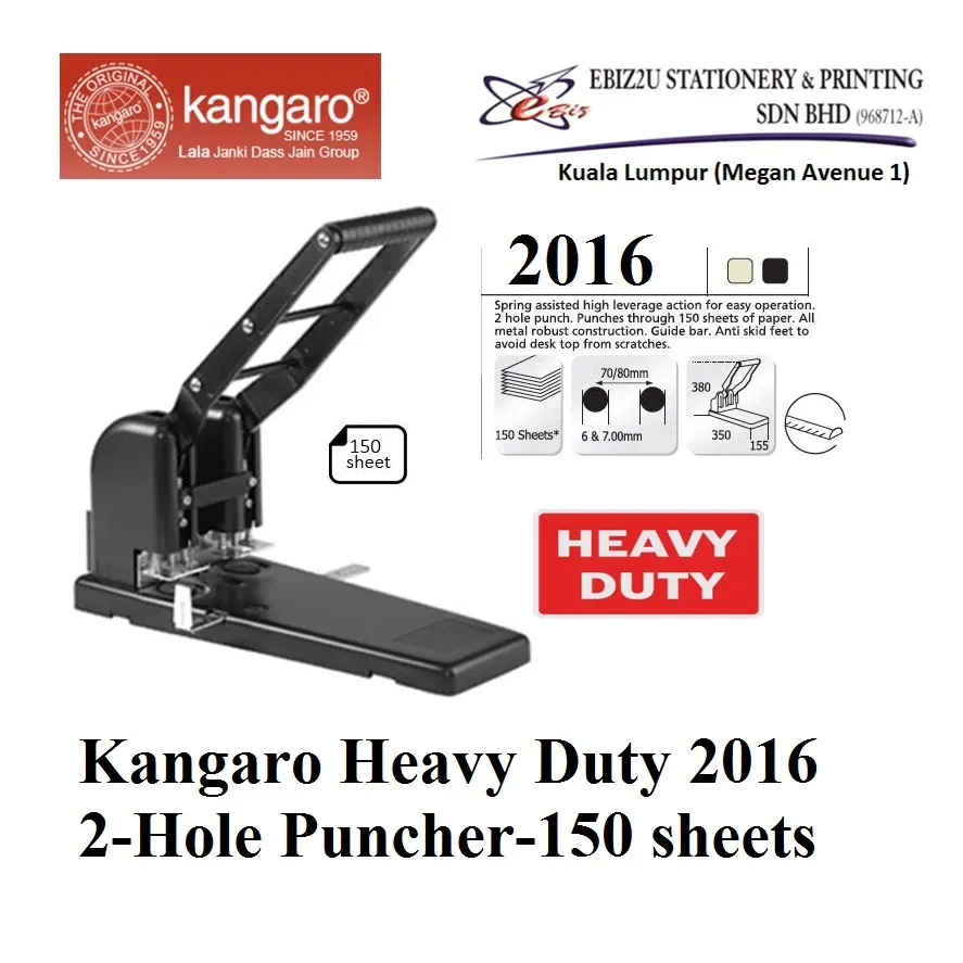 Kangaro Heavy Duty 2016 - 2-Hole Puncher-150 sheets (penumbuk, puncher paper, 2 Hole Puncher