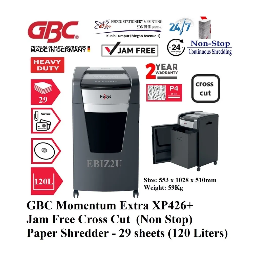 GBC Momentum Extra XP426+ Jam Free Cross Cut (Non Stop) Paper Shredder - 29 sheets (120 Liters)
