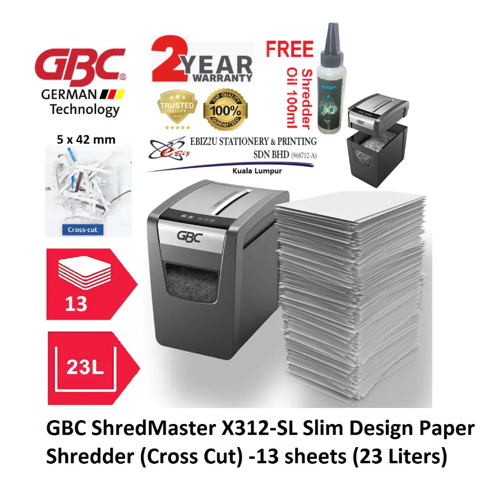 GBC ShredMaster X312-SL Slim Design Paper Shredder (Cross Cut) -13 sheets -23 Liters