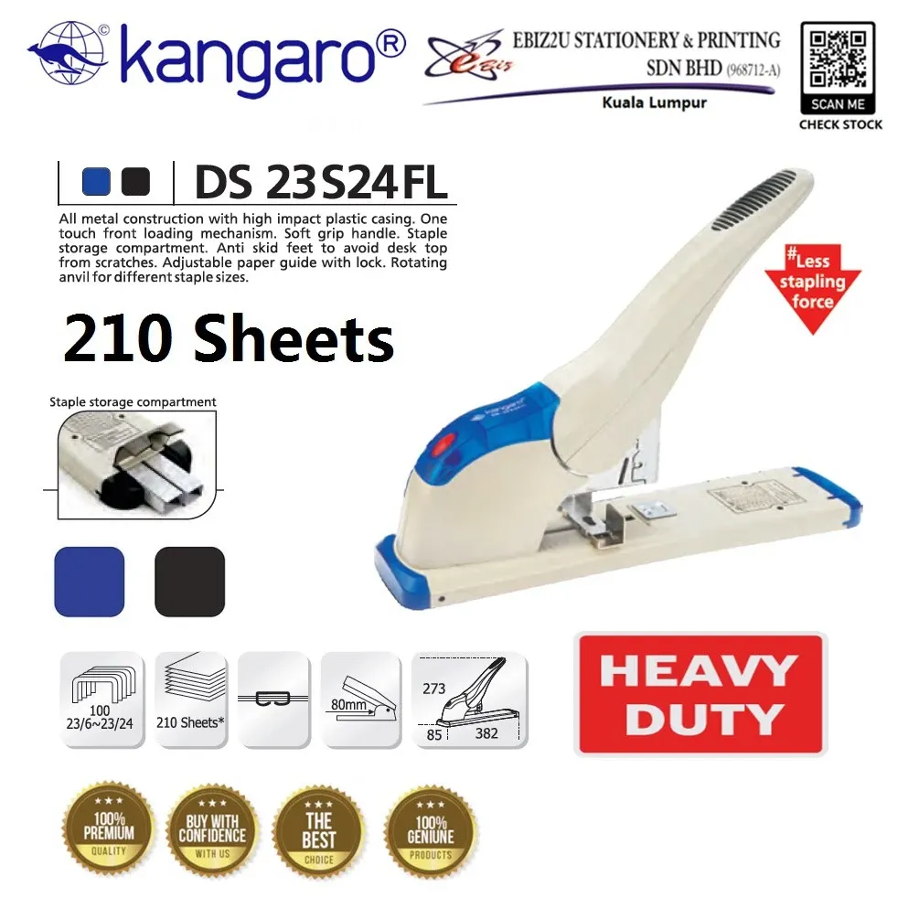 Kangaro DS-23S24FL Heavy Duty Stapler - 210 sheets (alat pengokot, kawat, stapler paper, Heavy Duty