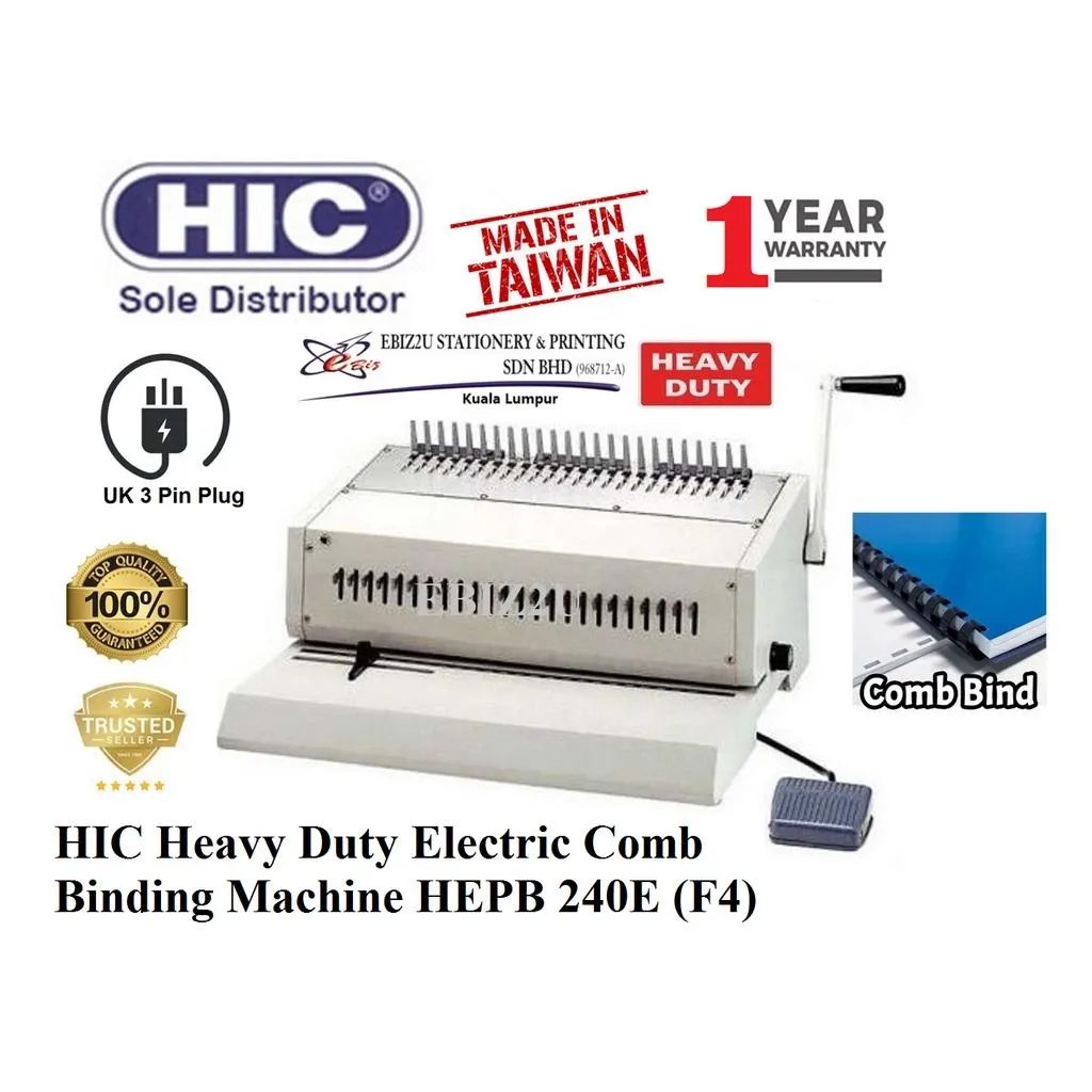 HIC Heavy Duty Electric Comb Binding Machine HEPB 240E (F4) Comb Binder Machine, heavy duty binding