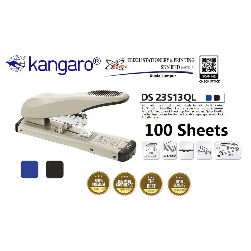 KANGARO DS-23S13QL Heavy Duty Stapler - 100 Sheets alat pengokot, kawat, stapler paper, Heavy Duty