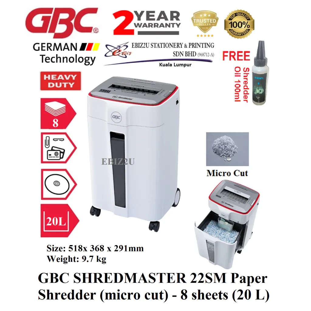 GBC SHREDMASTER 22SM Paper Shredder (micro cut) - 8 sheets (20 L) Heavy Duty Mesin Penghancur Kertas