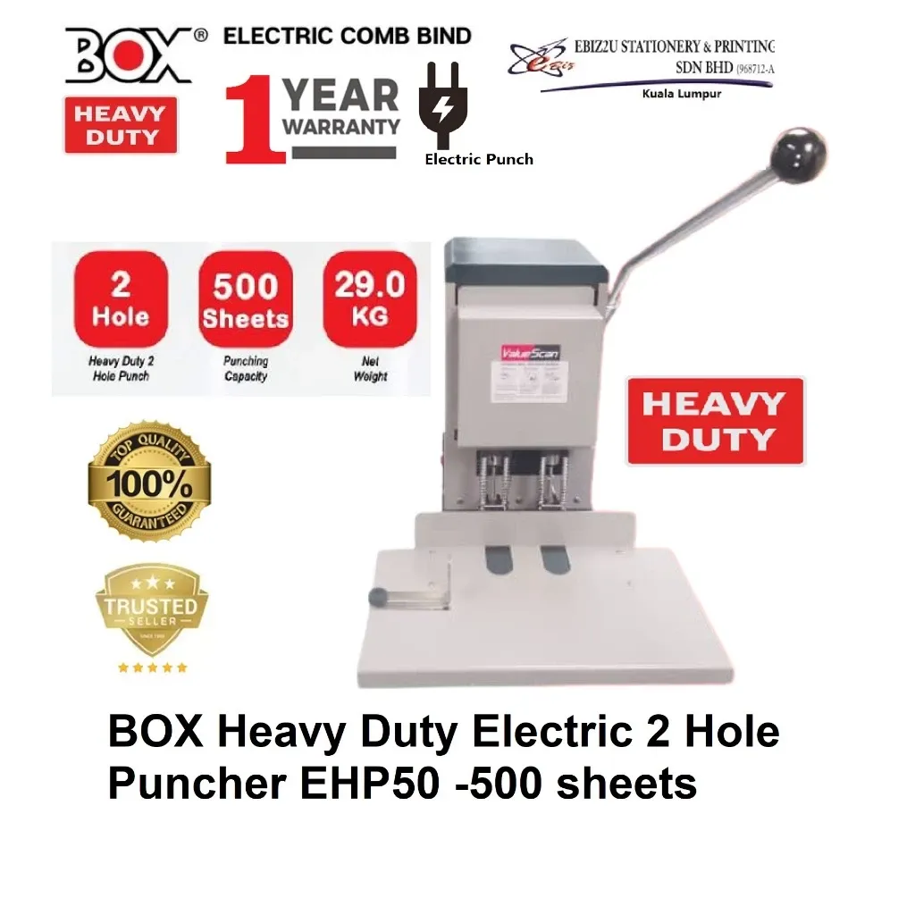 BOX Heavy Duty Electric 2 Hole Puncher EHP50 -500 sheets Electric Puncher