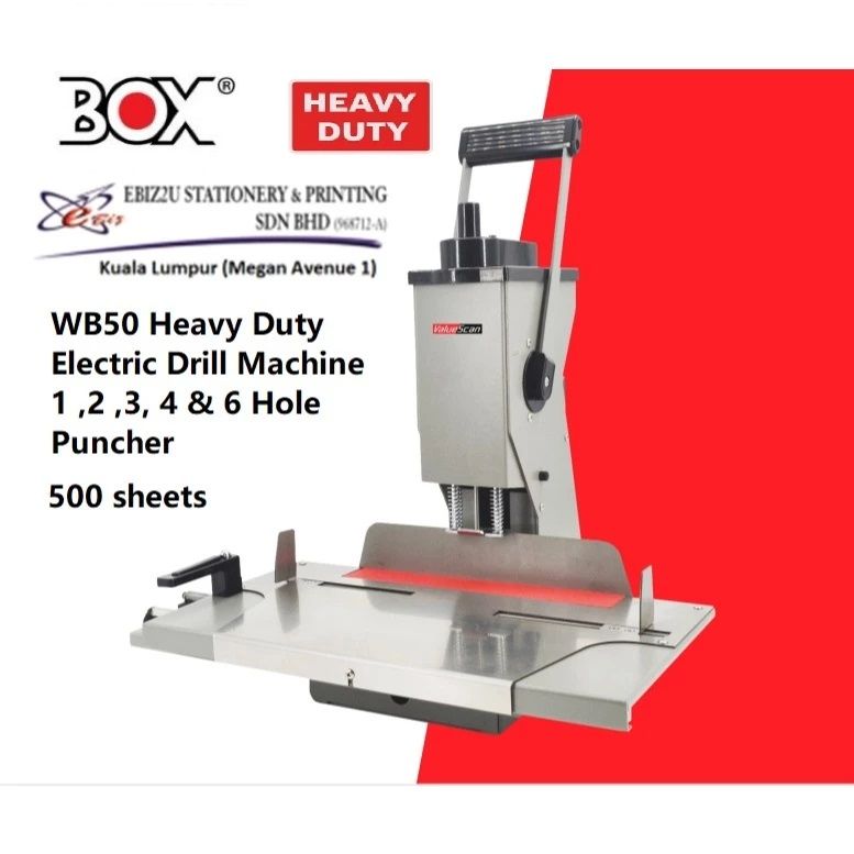 BOX WB50 Heavy Duty Electric Drill Machine 1, 2, 3, 4 & 6 Hole Puncher 500 Sheets