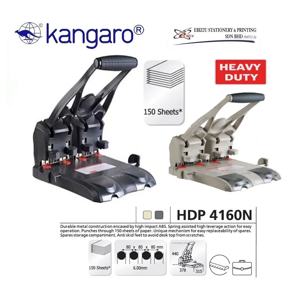 KANGARO HDP-4160N 4-HOLE HEAVY DUTY PUNCH 150 SHEETS CAPACITY (penumbuk 4 lubang, puncher paper