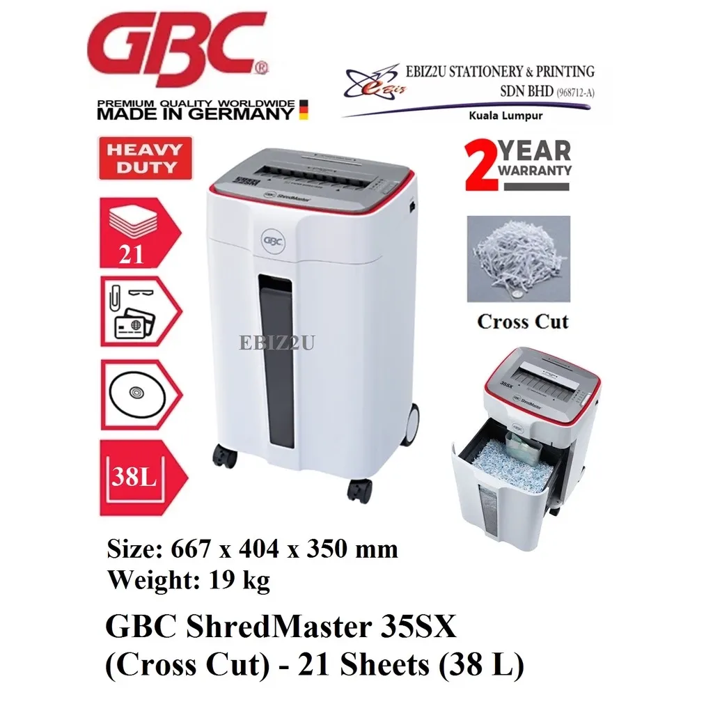 GBC ShredMaster 35SX Paper Shredder (Cross Cut) - 21 Sheets (38 L) Cross Cut, MESIN PENJILID