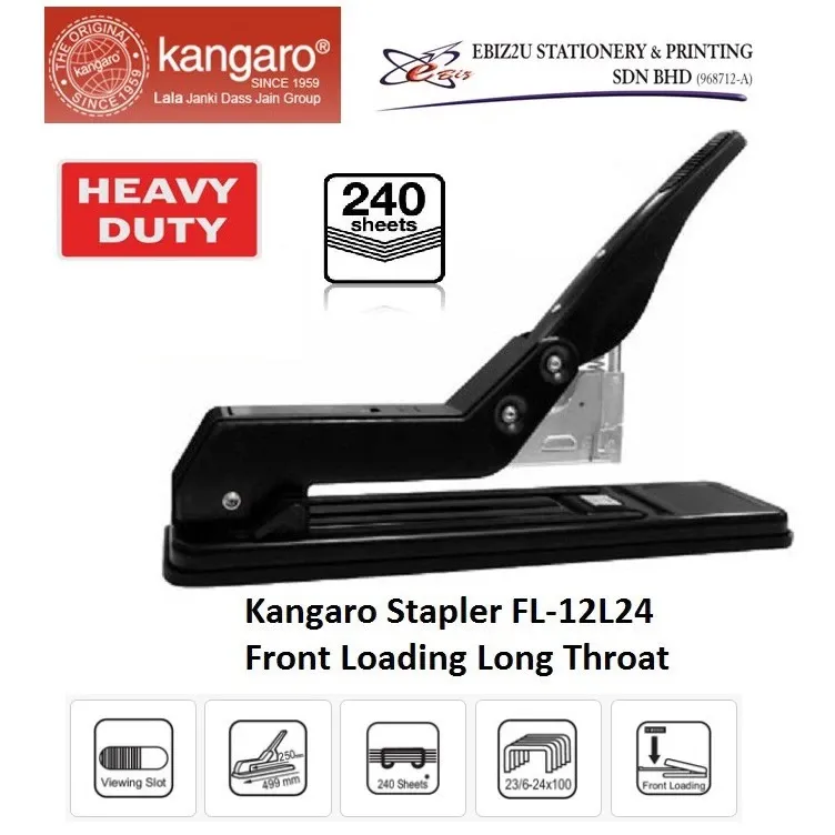 Kangaro Heavy Duty Stapler FL-12L24 Front Loading Long Throat (upto 240 sheets)