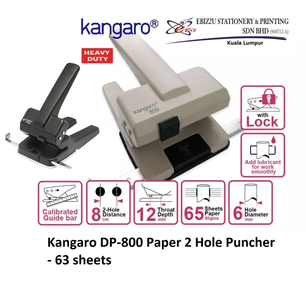 Kangaro DP-800 Paper 2 Hole Puncher 63 sheets penumbuk, puncher paper, 2 Hole Puncher
