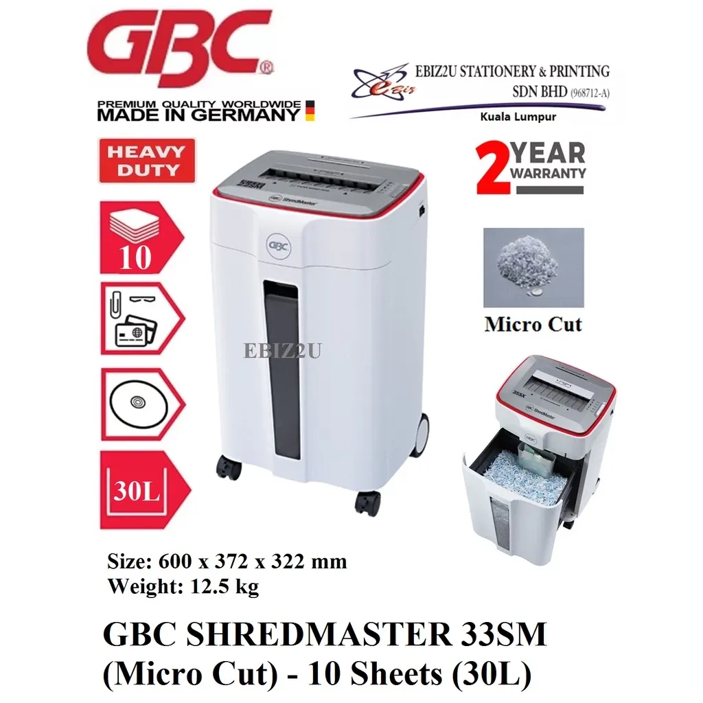 GBC SHREDMASTER 33SM Paper Shredder (Micro Cut) - 10 Sheets (30L) MESIN PENJILID, MENCARIK KERTAS