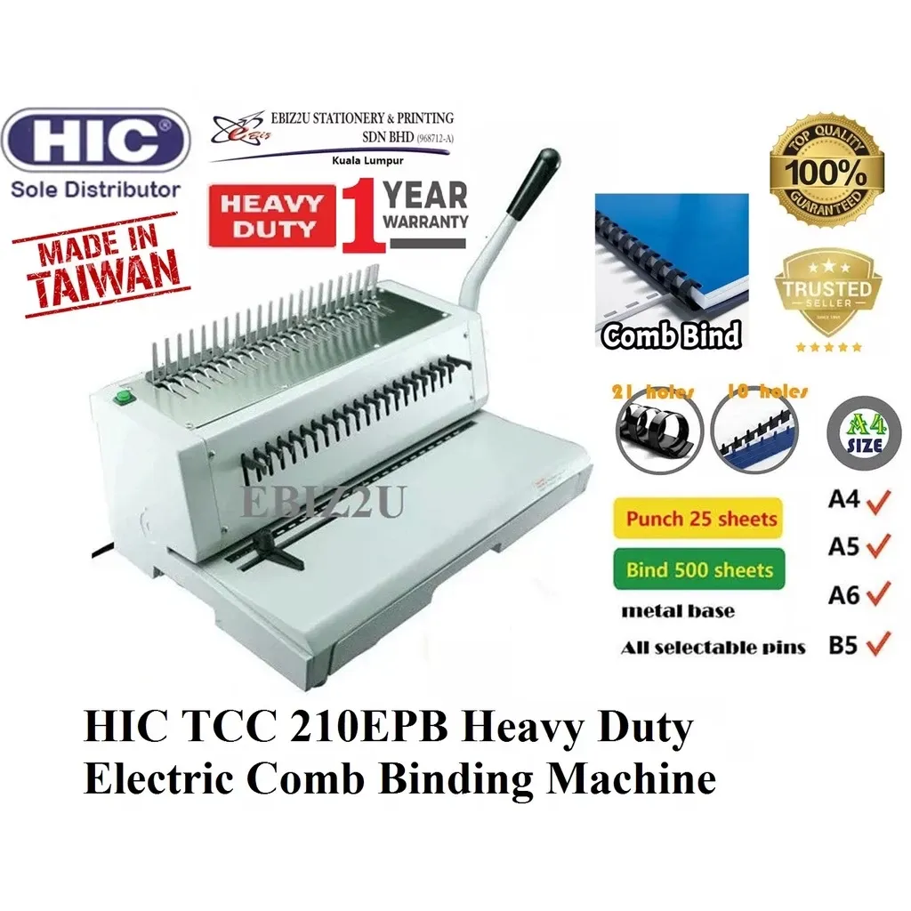 HIC TCC 210EPB Heavy Duty Electric Comb Binding Machine 500 Sheets Comb Binder Machine heavy duty
