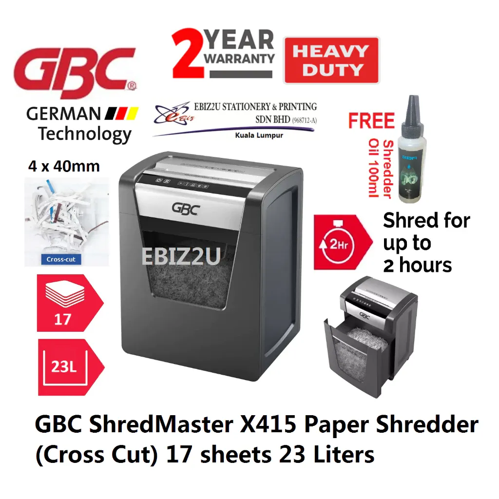 GBC ShredMaster X415 Paper Shredder (Cross Cut) 17 sheets 23 Liters 2 hour