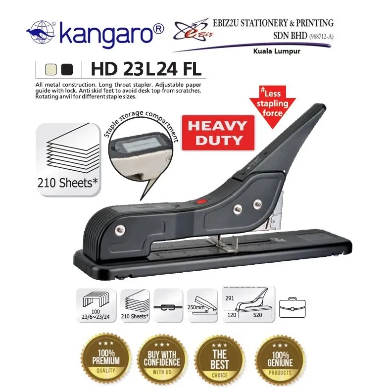 Kangaro HD23L24FL Heavy Duty Stapler Long Reach Stapler- 240 sheets HD-23 L 24 FL alat pengokot