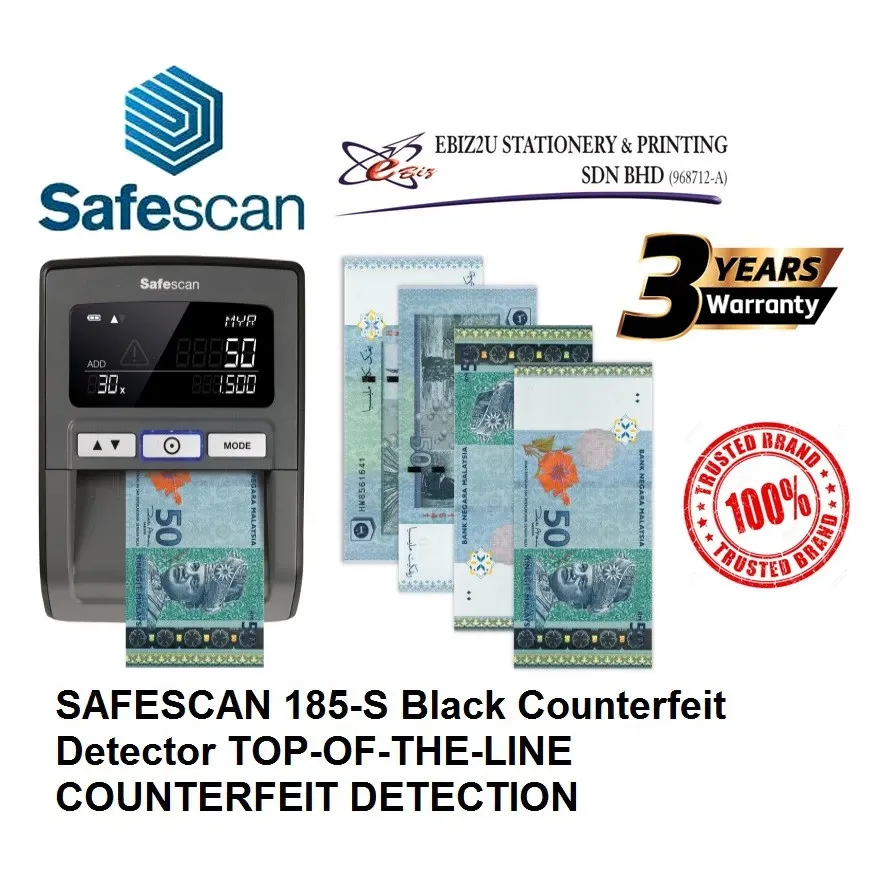 SAFESCAN 185-S Black Counterfeit Detector TOP-OF-THE-LINE COUNTERFEIT DETECTION Note counter machine