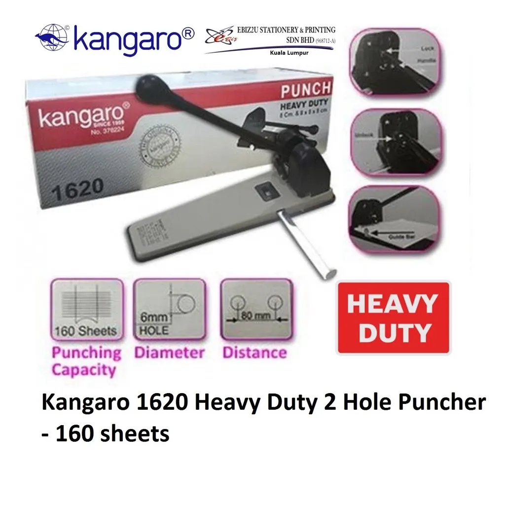 Kangaro 1620 Heavy Duty 2 Hole Puncher 160 sheets (penumbuk 2 lubang, puncher paper, 2 Hole Puncher)