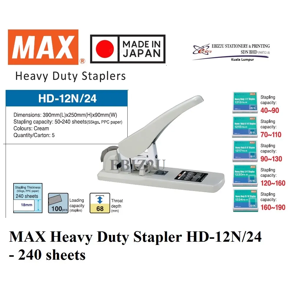 MAX Heavy Duty Stapler HD-12N/24 - 240 sheets (stapler paper,Heavy Duty Stapler) alat pengokot