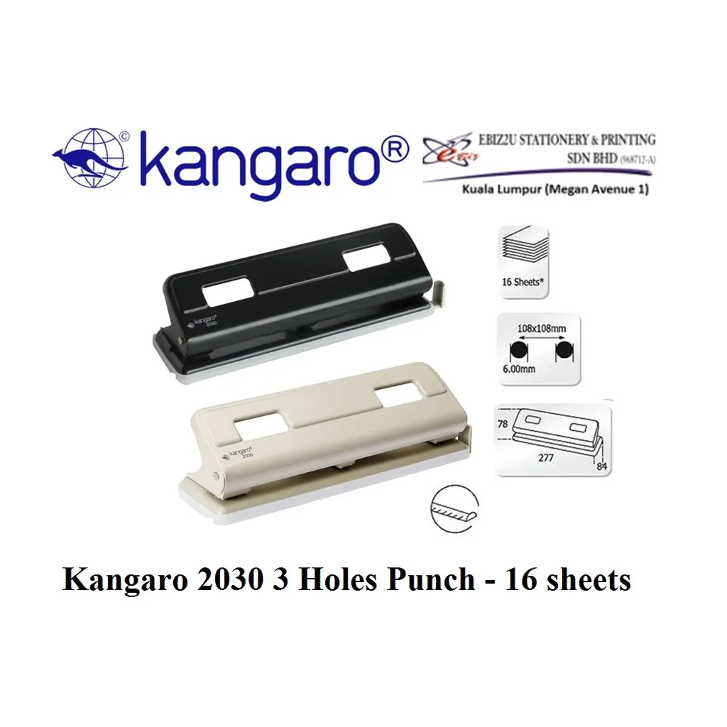 Kangaro 2030 3 Holes Punch - 16 sheets (paper punch, penumbuk, 3 Hole Puncher, heavy duty puncher)