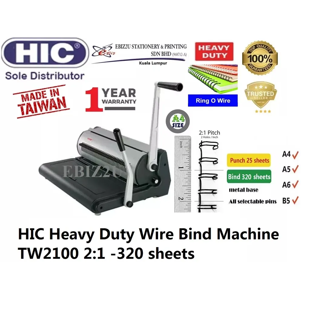 HIC Heavy Duty Wire Bind Machine TW2100 2:1 -320 sheets Wire Binder Machine, Heavy Duty