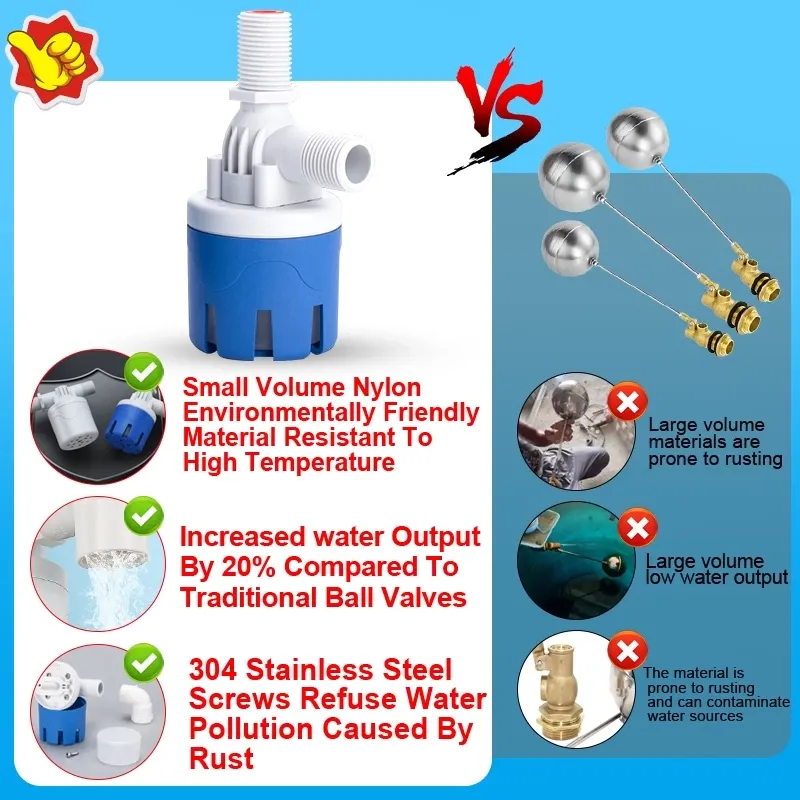 Automatic Water Level Control Float Valve Floating Ball Valve Top &Side Inlet Mount Inside 1/2'' Vertical exterior Valve