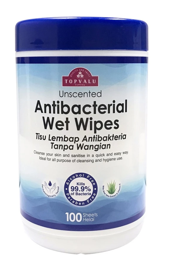 TOPVALU Unscented Antibacterial Wet Wipes 100Pcs Aeon Wet Tissue Botol