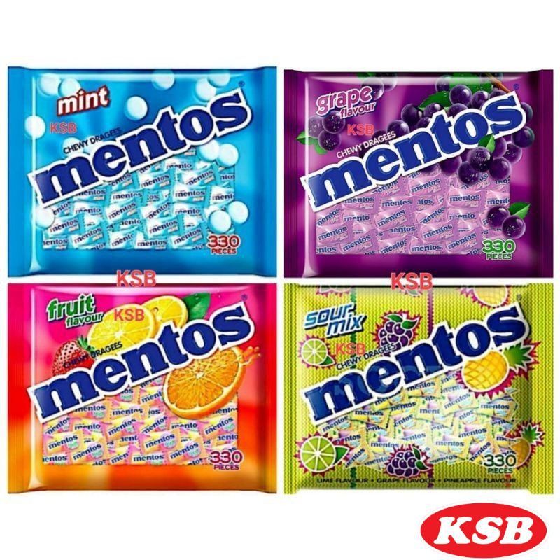Mentos Chewy Dragees (Mint, Grape, Fruit flavour) 330 pieces