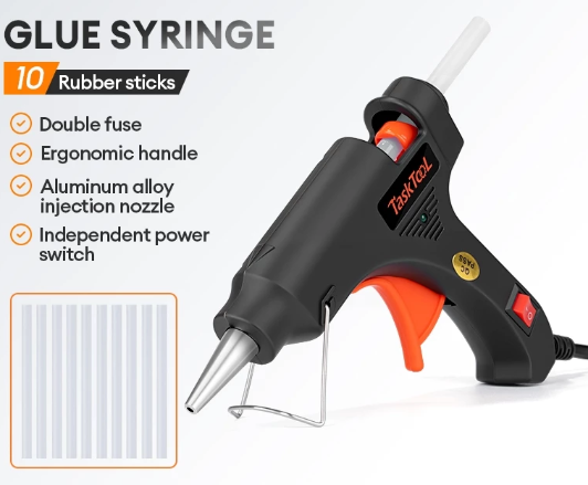 Electric Hot Glue Gun Set 7mm Aluminum Nozzle 2-Minute Fast Heating With 10 EVA Glue Sticks Safe Insulated