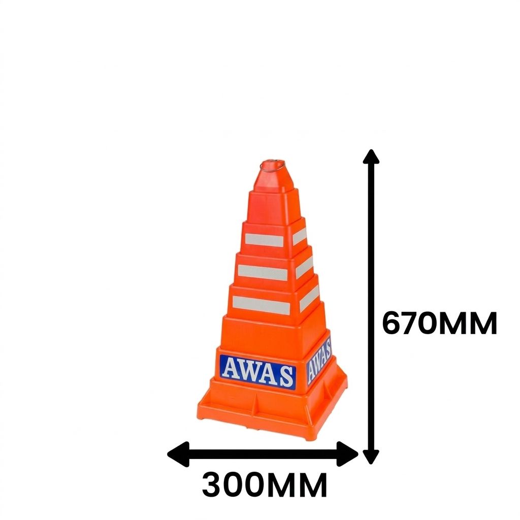 670mm / 67cm Awas Collapsible PE Reflective Traffic Safety Cone Expandable Square Traffic Cone / Kon Trafik Keselamatan