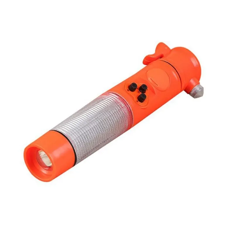 6IN1 Multi-function LED Strobe Light Beacon Torch Safety Hammer Alarm Sound Car Escape Flashing Light Window Breaker