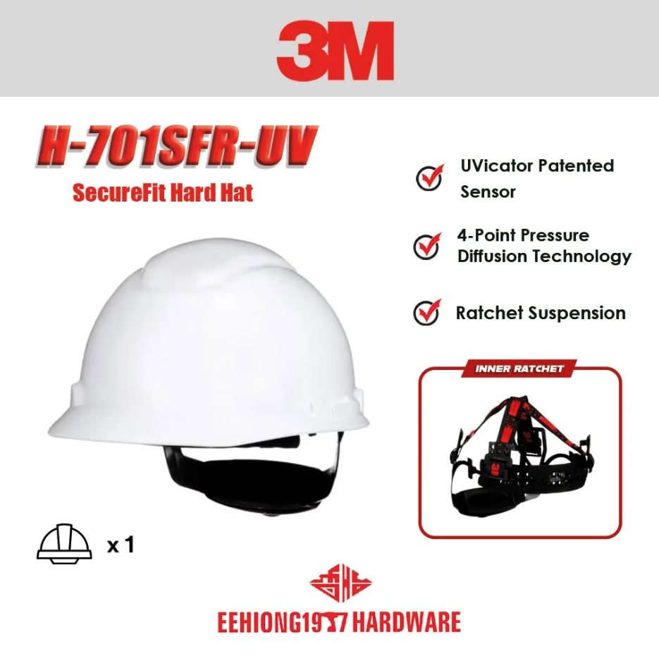 3M H-701SFR-UV SECUREFIT WHITE HARD HAT SAFETY HELMET WITH UVICATOR