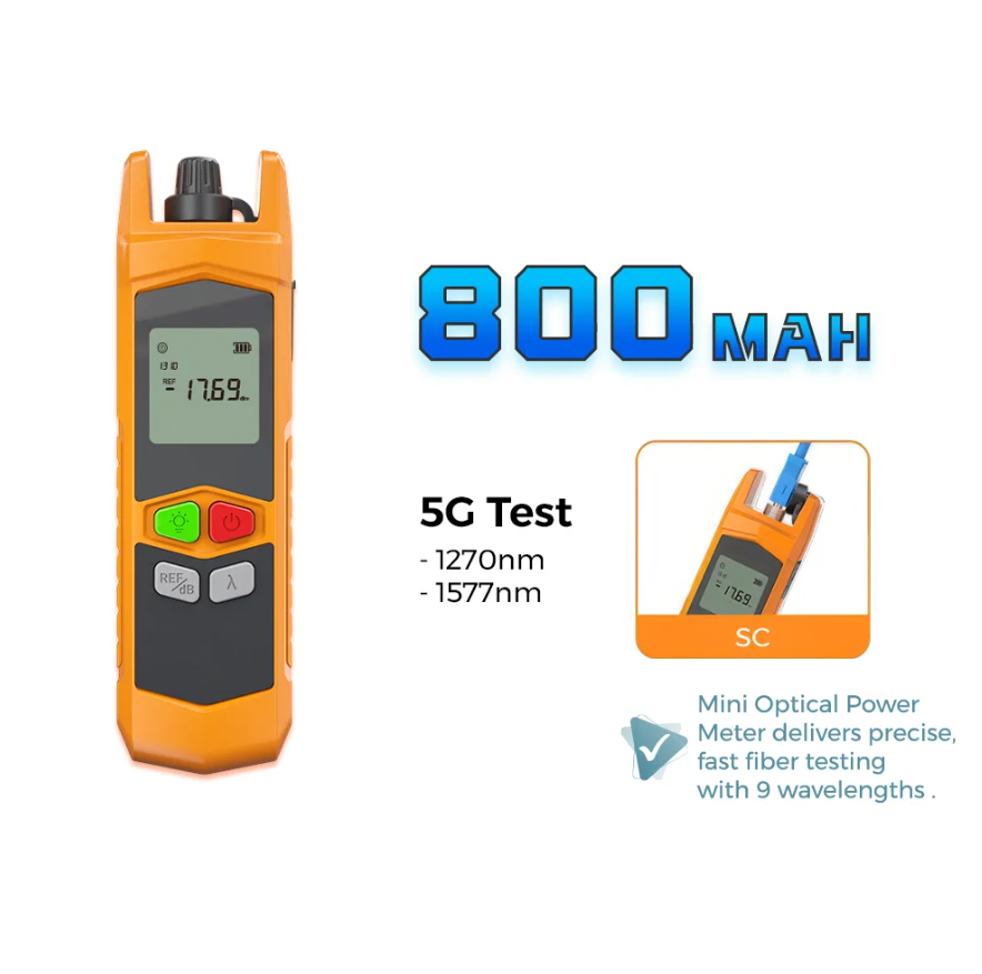MINI OPTICAL POWER METER – RECHARGEABLE LARGE-CAPACITY BATTERY WITH 5 WAVELENGTH CALIBRATION & LED LIGHT