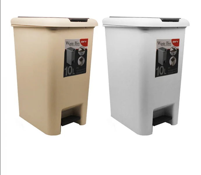 PEDAL AND PRESS DUAL DUSTBIN BEIGE (10L) (2/PCS)