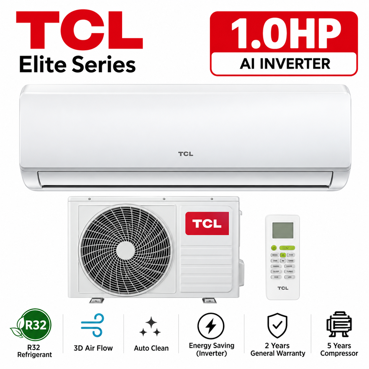 1.0HP Wall-Mounted Inverter Air Conditioner (4-Star) – Supply Only, Without Installation