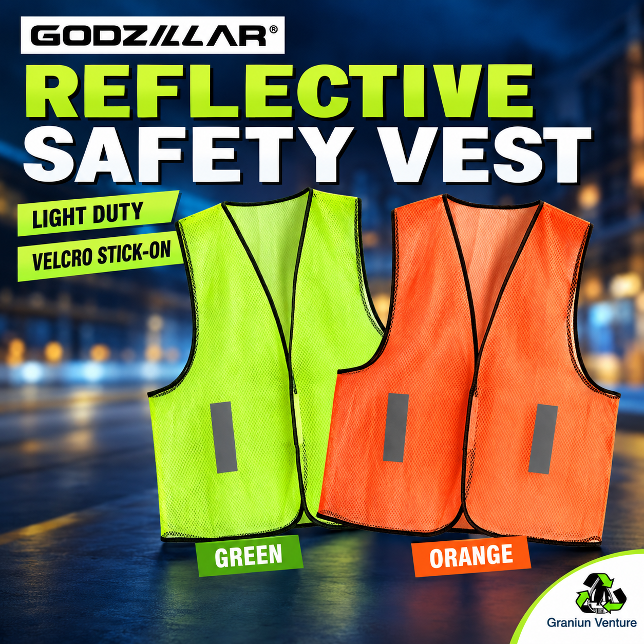 Unisex Reflective Safety Vest High Visibility Breathable Mesh Vest – Green / Orange