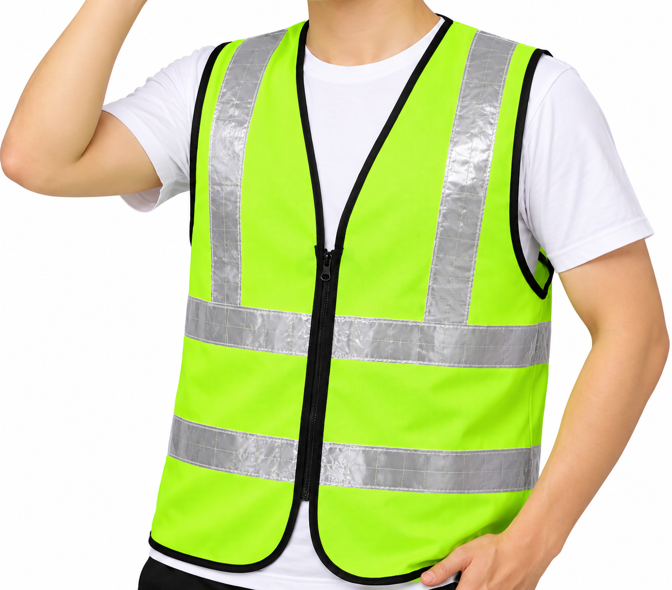Unisex Reflective Safety Vest with Zipper  High Visibility Day & Night, Green (Baju Keselamatan)