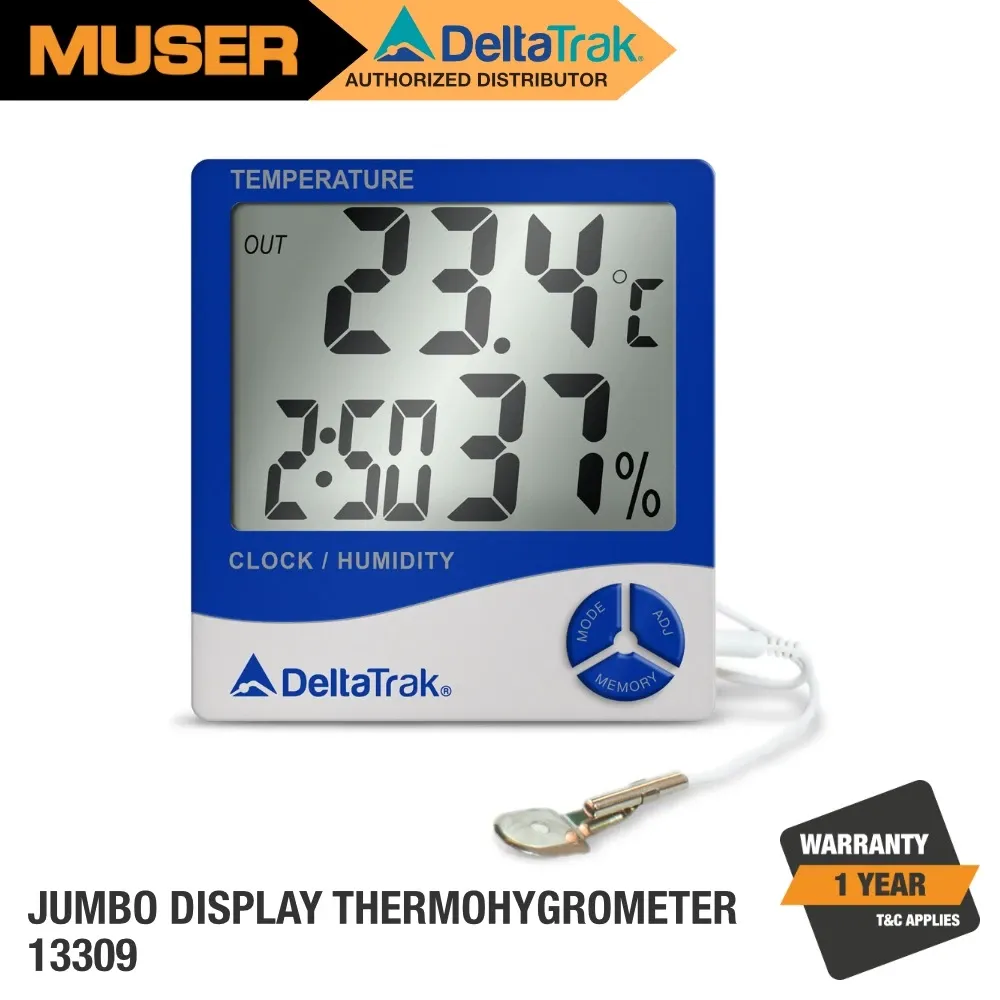 DeltaTrak 13309 Jumbo Display Wall Mount Thermo-Hygrometer // -10°C to 50°C / 10% to 99% RH Internal Sensor