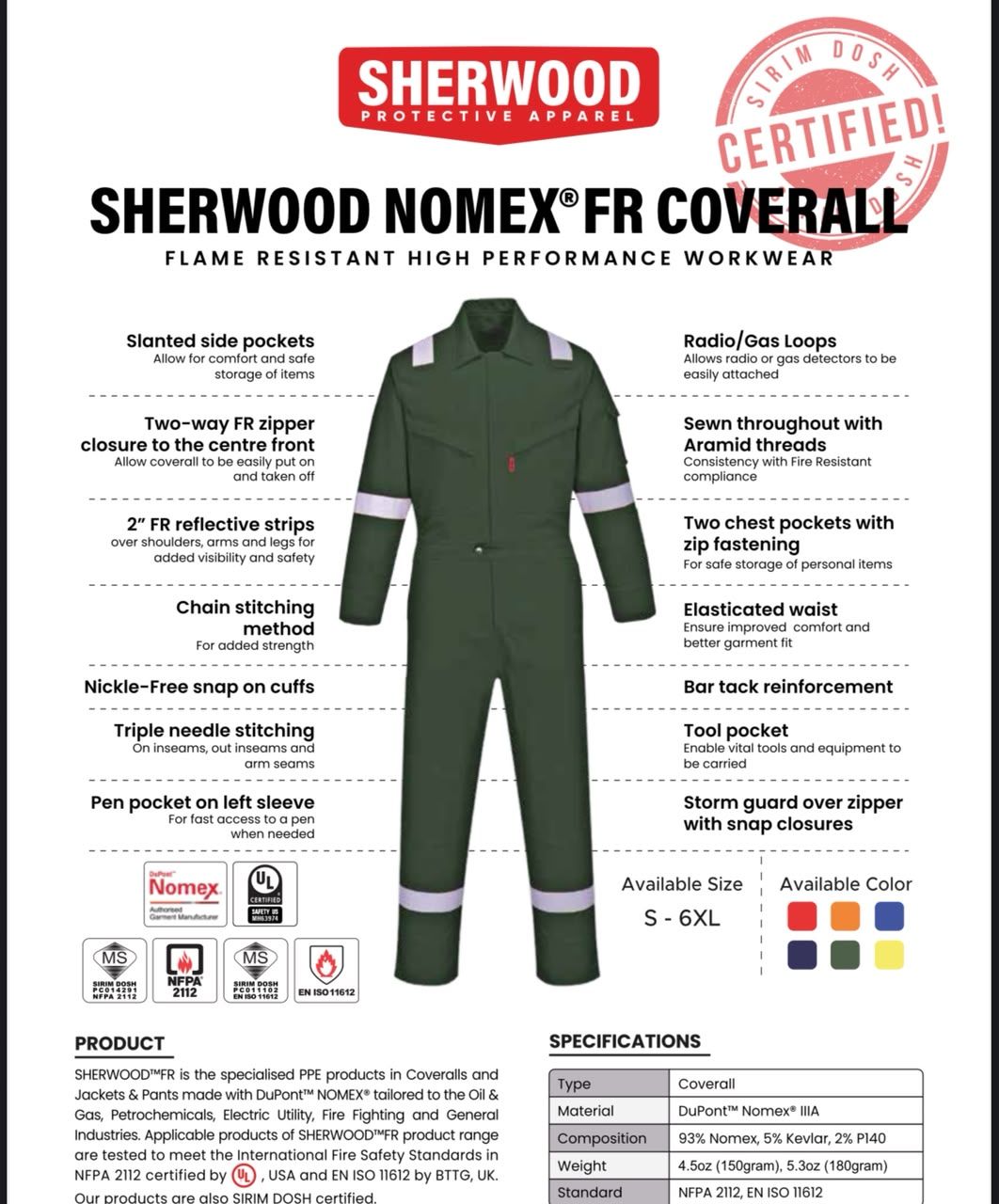 Green Sheerwood Nomex FR Coverall