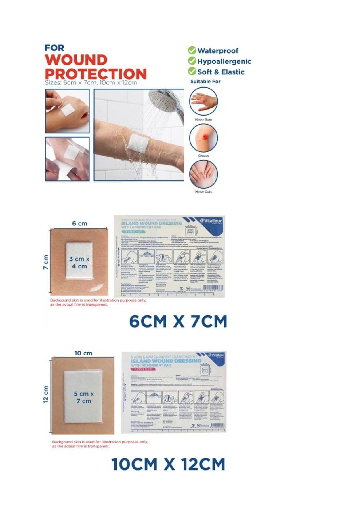 Transparent Waterproof Island Dressing Island Wound Dressing with Absorbent Pad (Piece)