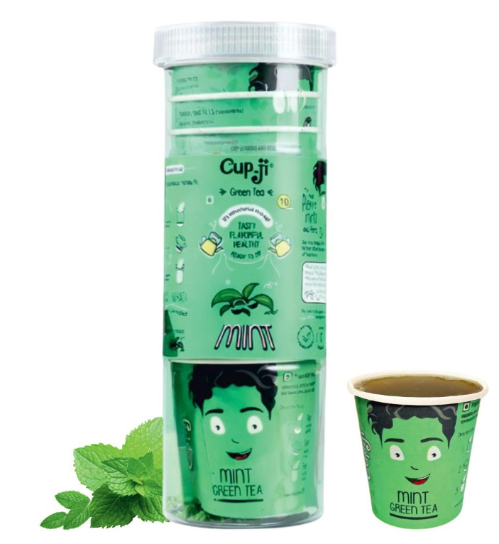 Cup-ji Ready to Sip Mint Green Tea 10 Cups - On the Go | Easy Prep | For Office and Travel