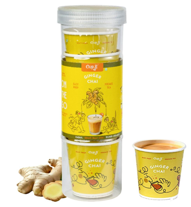 Cup-Ji Ginger Chai Premix Cups Instant Tea 7 Cups - On the Go | Easy Prep | For Office and Travel