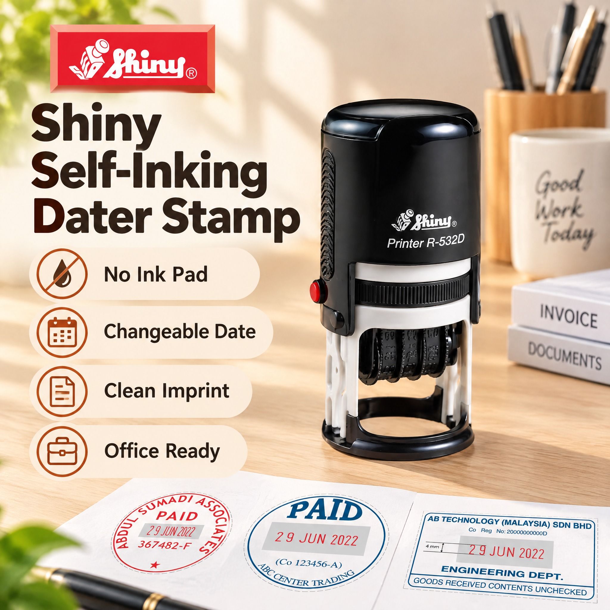 Shiny Self Inking Stamp Round / Rectangular/ Square Dater R-524D / R-532D / R-538D / R-542D / R-542D-T12/T24  R-552D