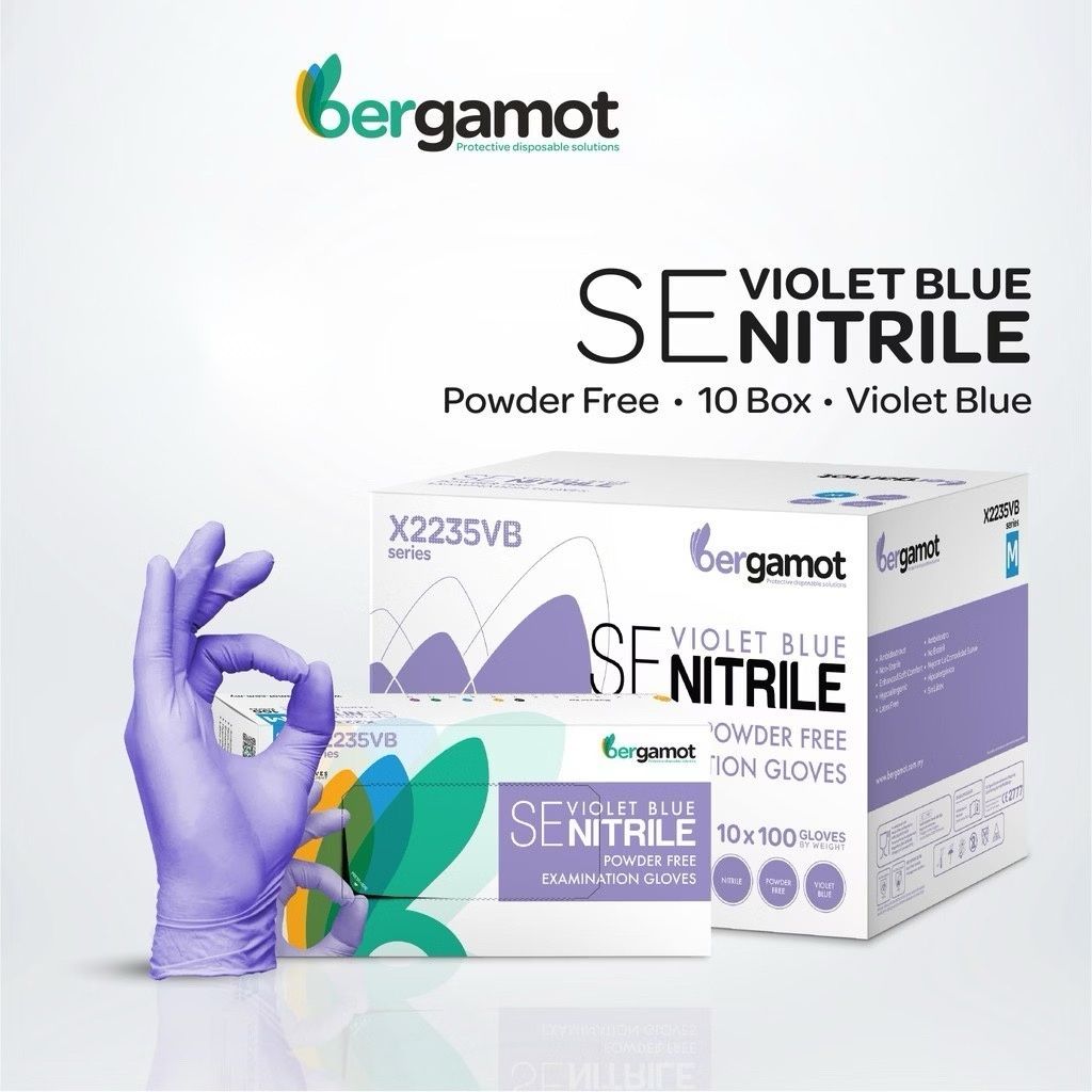 Bergamot X2235VB Thick SE Nitrile Powder Free Examination Gloves, Violet Blue