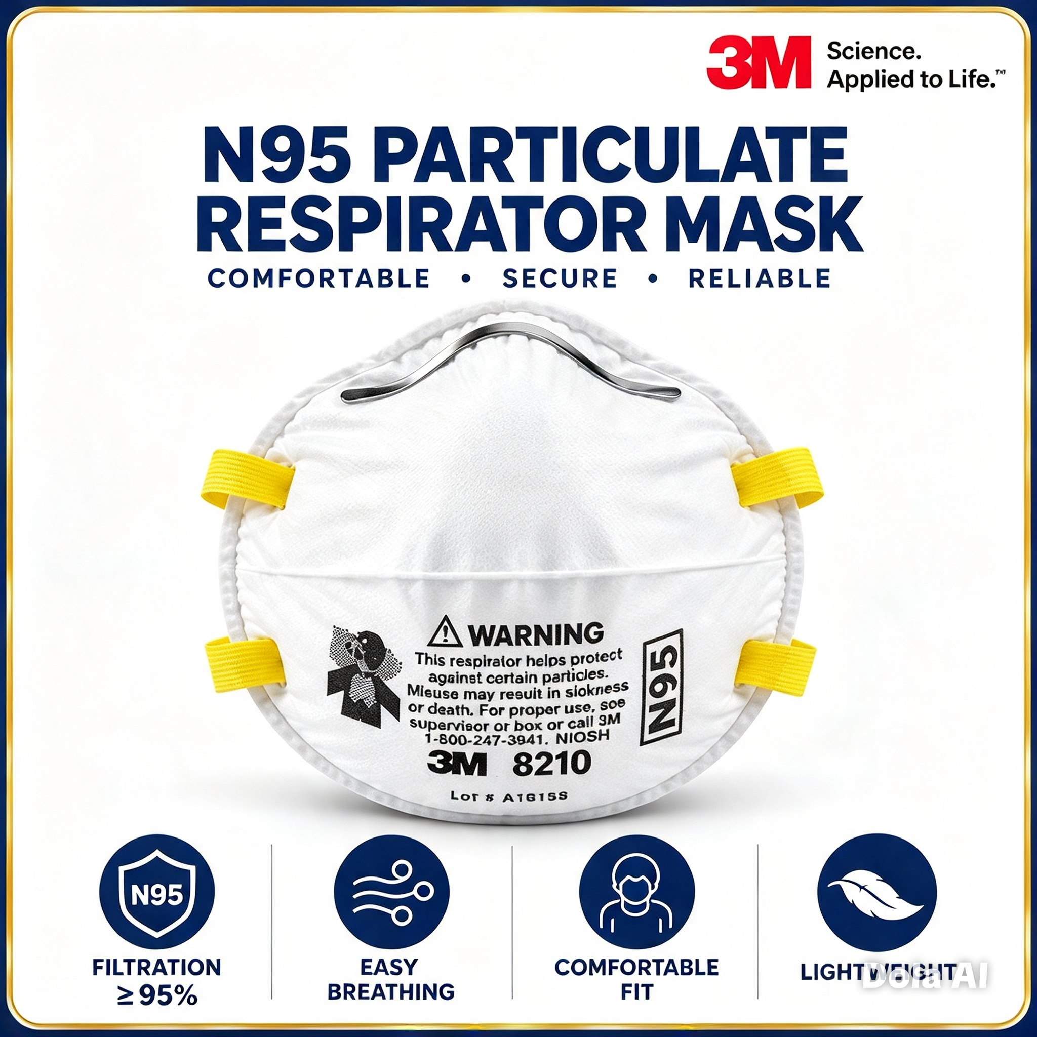 3M 8210 N95 Particulate Respirator Mask 20Pcs/Box Disposable Dust Haze Face Mask