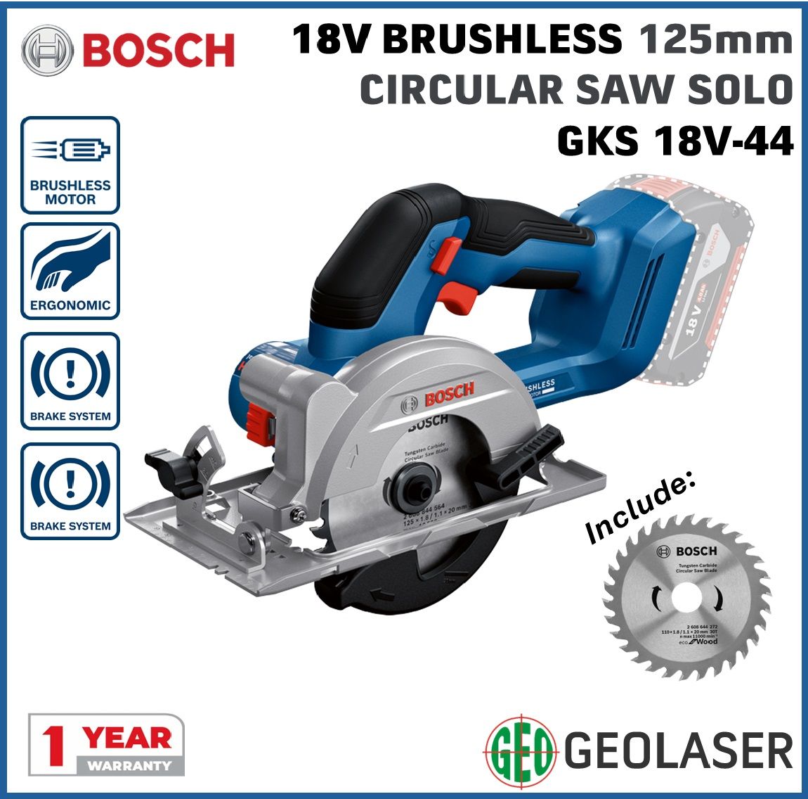 Bosch Pro GKS 18V-44 125mm Professional Cordless Circular Saw - SOLO Unit 06019M30L0