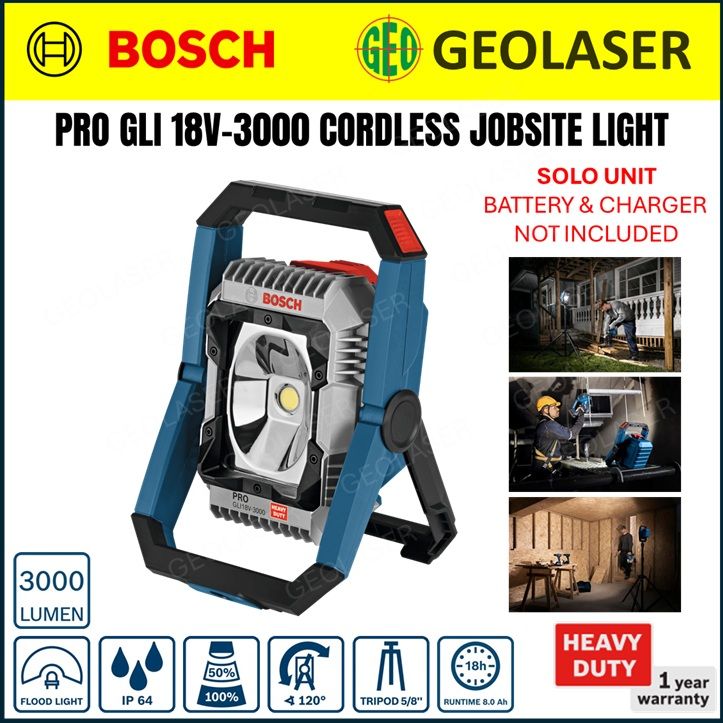 Bosch 18V Pro GLI 18V-3000 Cordless Jobsite Light 06014A81L0 | Solo Unit | Geolaser MY